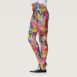 Leggings Patrón de arte de burbujas negras violetas moradas
