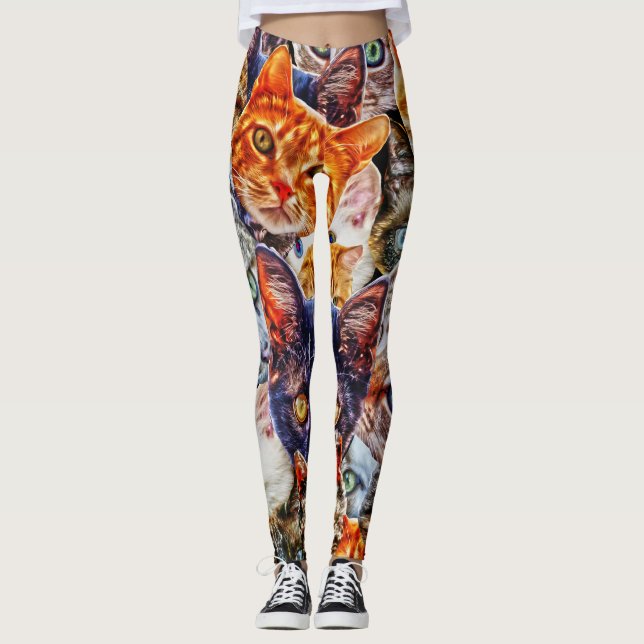 Leggings Patrón de arte de gato (Anverso)