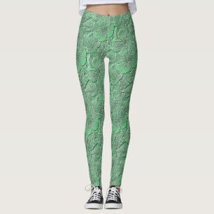 Leggings Patrón de arte de la naturaleza de las flores verd