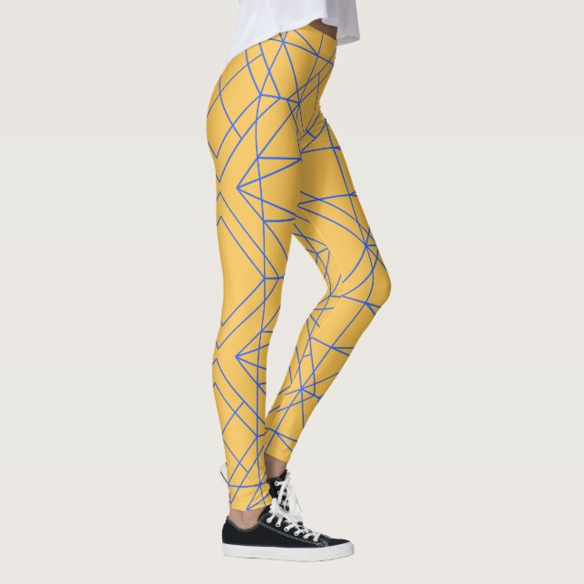 Leggings Patrón de arte de línea geométrica azul intrincado (Derecha)