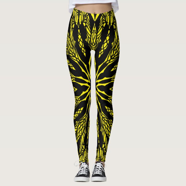 Leggings patrón de arte de mandala vibrante amarillo abstra (Anverso)