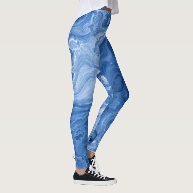 Leggings Patrón de arte de marble azul oscuro medio claro (Derecha)