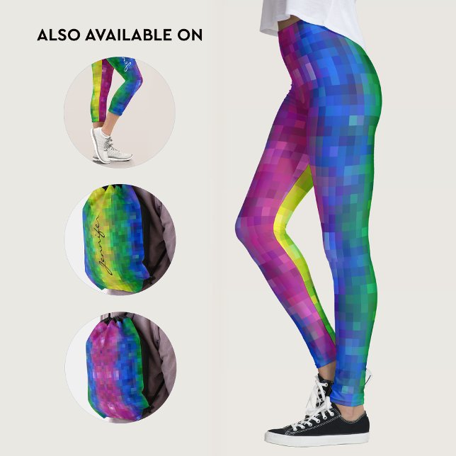 Leggings Patrón de arte de píxeles de gradiente de arcoíris (Subido por el creador)