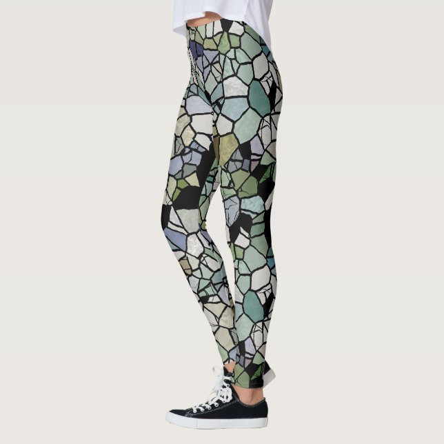 Leggings Patrón de arte del azote verde azul Verde azulado  (Izquierda)