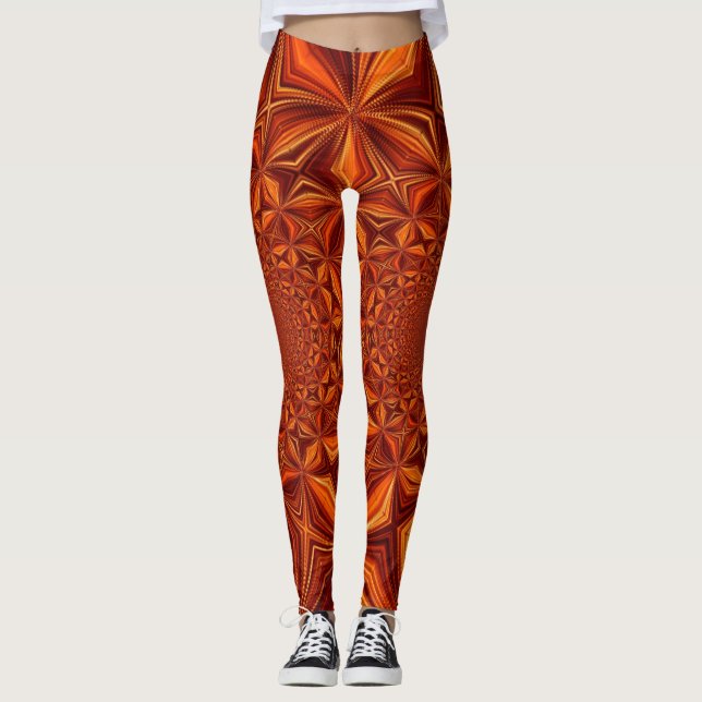 Leggings Patrón de arte digital del Kaleidoscope rojo-28503 (Anverso)