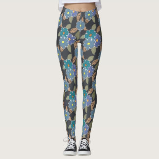 Leggings Patrón de arte floral con flores de perwinkle