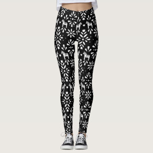Leggings Patrón de arte folclórico del caballo Dala blanco