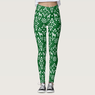 Leggings Patrón de arte folclórico del caballo de Dala verd
