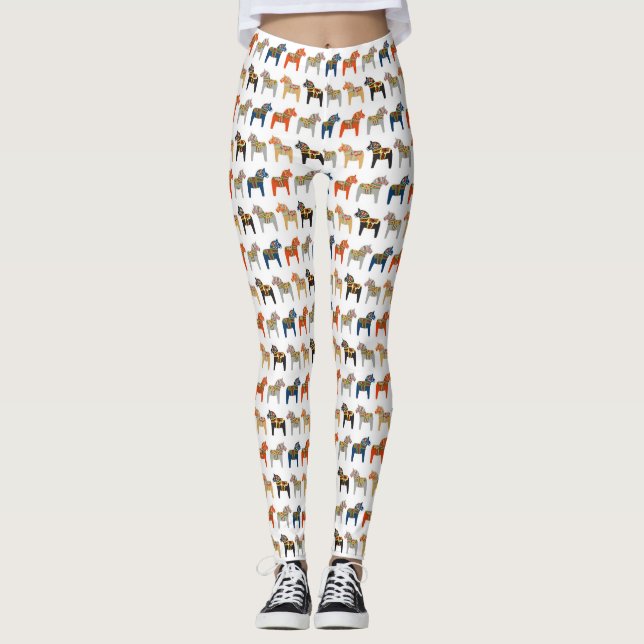Leggings Patrón de arte folclórico sueco Dala Horse (Anverso)