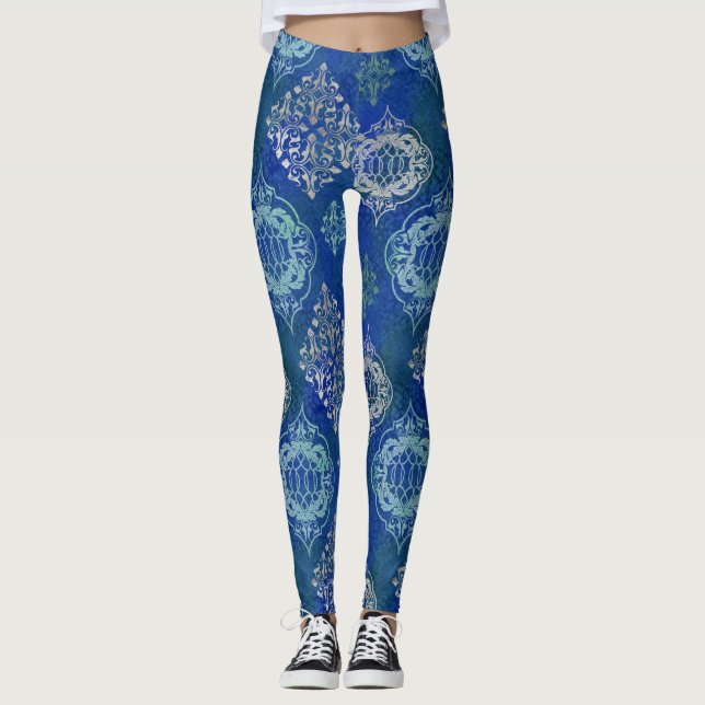 Leggings Patrón de arte moderno árabe-marroquí Tile BOHO (Anverso)