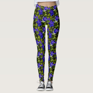 Leggings Patrón de arte natural de las flores azules