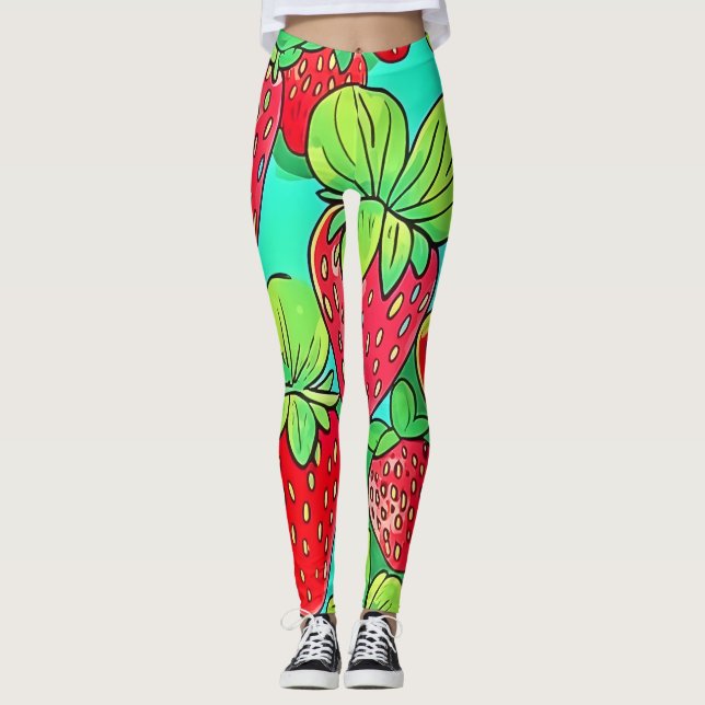 Leggings Patrón de arte pop de fresa (Anverso)