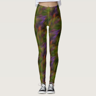 Leggings Patrón De Arte Resumen Verde Y Púrpura