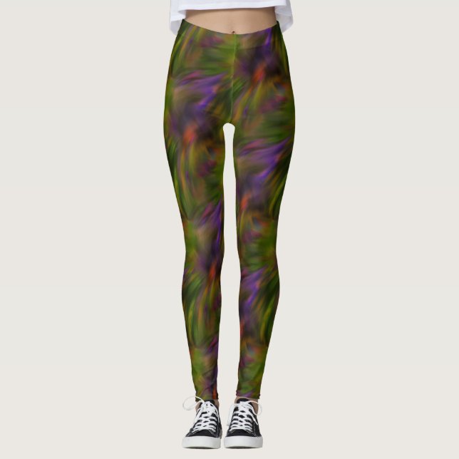Leggings Patrón De Arte Resumen Verde Y Púrpura (Anverso)