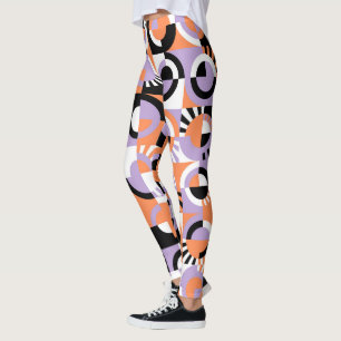 Leggings Patrón de arte violeta morado negro Naranja de med