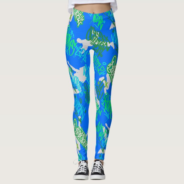 Leggings Patrón de Artes de Hip Hop Street B Azul BG (Anverso)