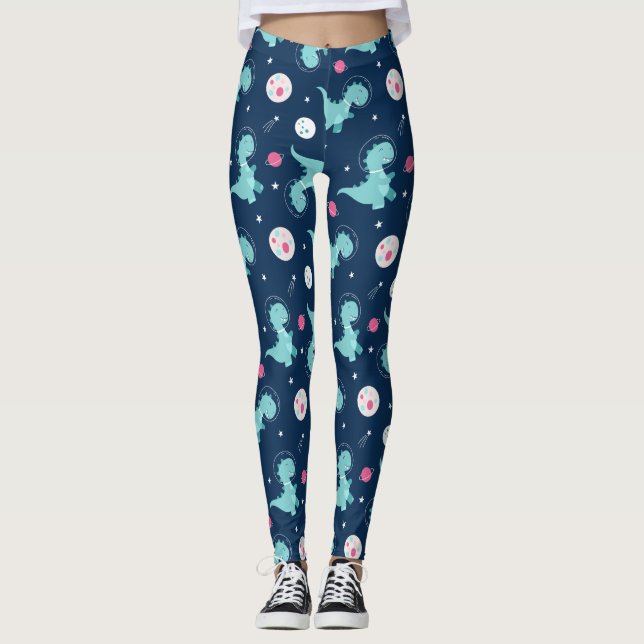 Leggings Patrón de astronautas de dinosaurios (Anverso)
