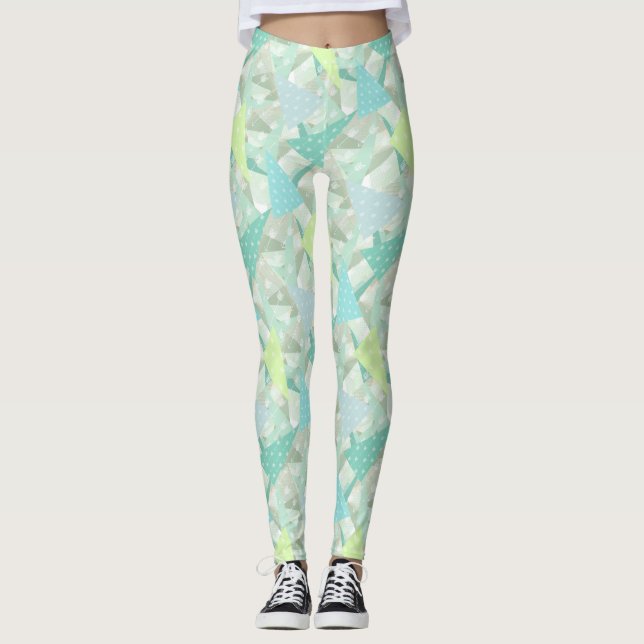 Leggings Patrón de aura azul de la menta triangular de flec (Anverso)