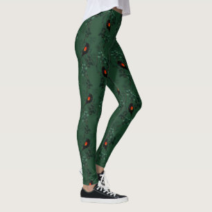 Leggings Patrón de ave negra de ala roja