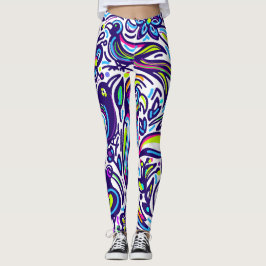 Leggings Patrón de aves Boho l Elegante Azul y blanco