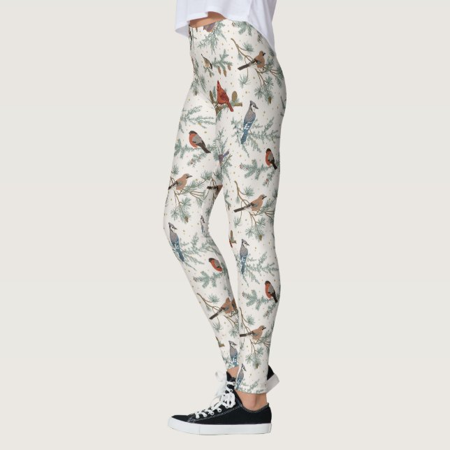 Leggings Patrón de aves de invierno y ramas de pino (Izquierda)