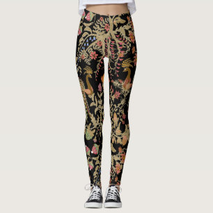 Leggings Patrón de aves florales de hadas chinas