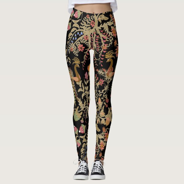 Leggings Patrón de aves florales de hadas chinas (Anverso)