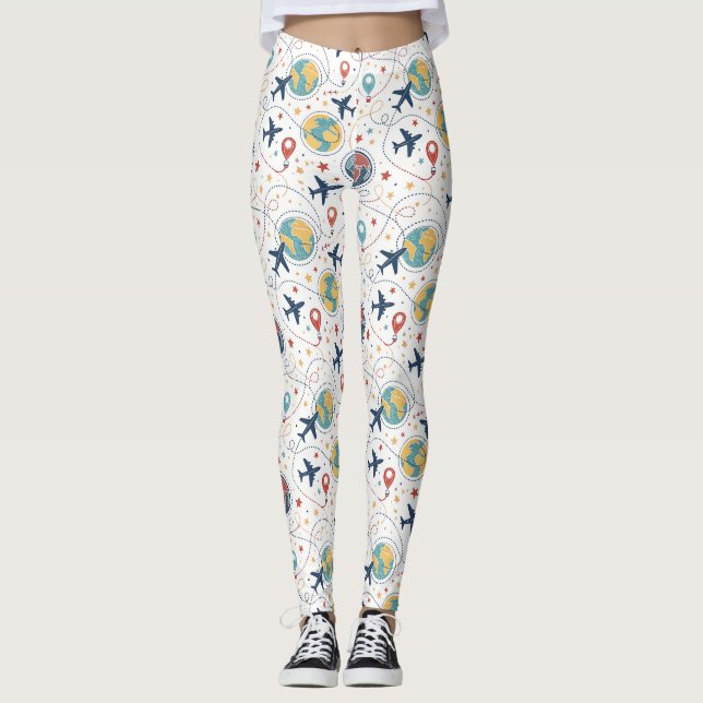 Leggings Patrón de aviación de viaje global (1) (Anverso)