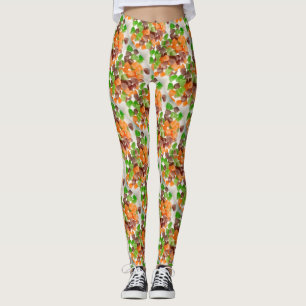 Leggings patrón de azúcar rojizo de chicle verde naranja