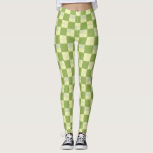 Leggings Patrón de Baldosas Cuadradas Verde y Crema