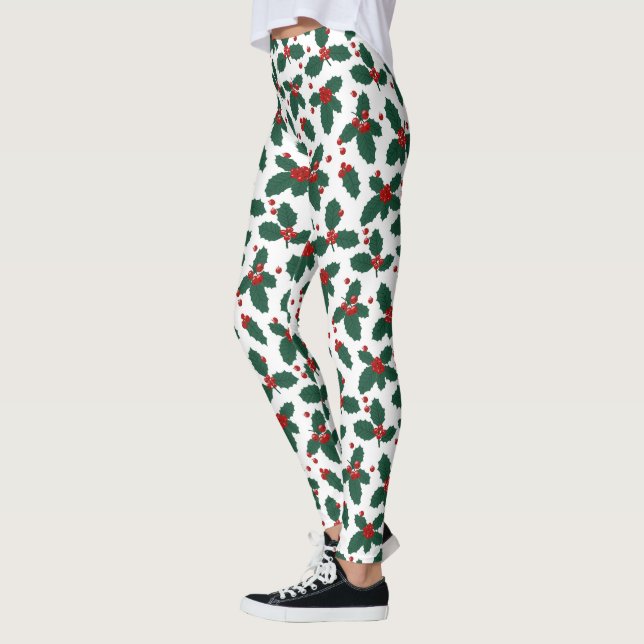 Leggings Patrón de baldosas de Navidades festivos holly ber (Izquierda)