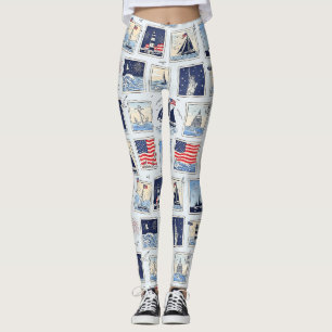 Leggings Patrón de baldosas recortadas en papel patriótico