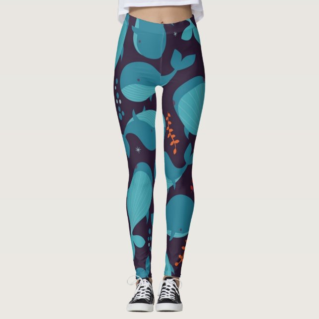 Leggings Patrón de ballena azul (Anverso)