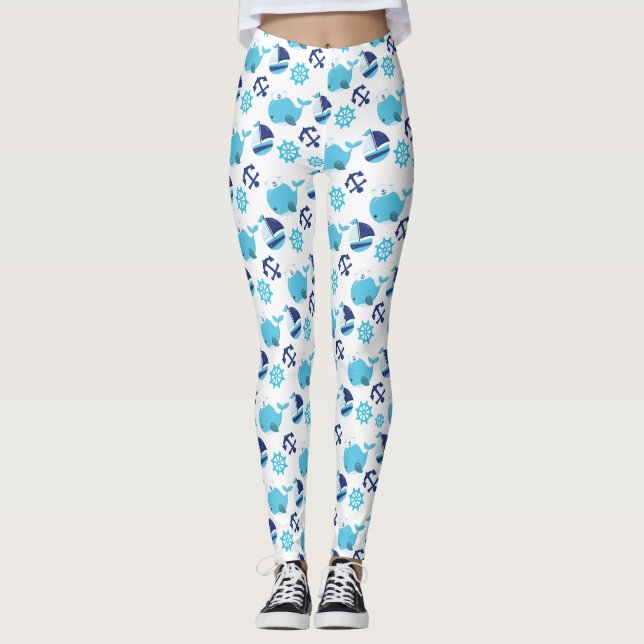 Leggings Patrón de ballenas, ballenas ricas, ballenas azule (Anverso)