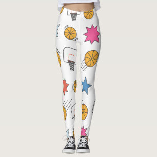 Leggings Patrón de baloncesto divertido - Blanco