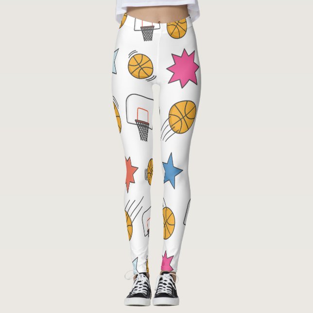 Leggings Patrón de baloncesto divertido - Blanco (Anverso)