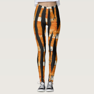 Leggings Patrón de banda de Naranja negro