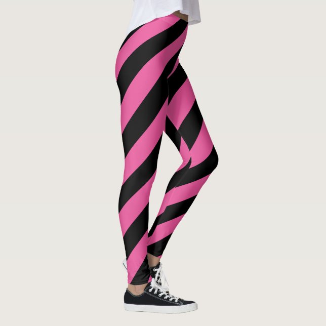 Leggings Patrón de banda diagonal grande rosada negra (Derecha)