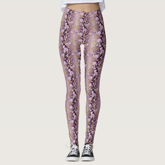 Leggings Patrón de banda morada floral (Anverso)