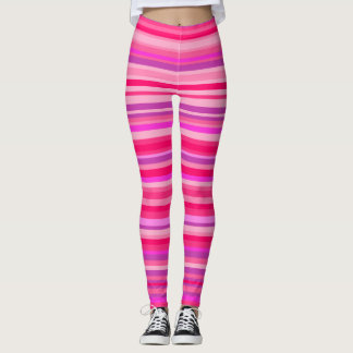 Leggings Patrón de bandas divertidas, felices, rosadas y pú