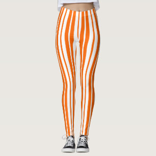 Leggings Patrón de bandas verticales blancas naranja