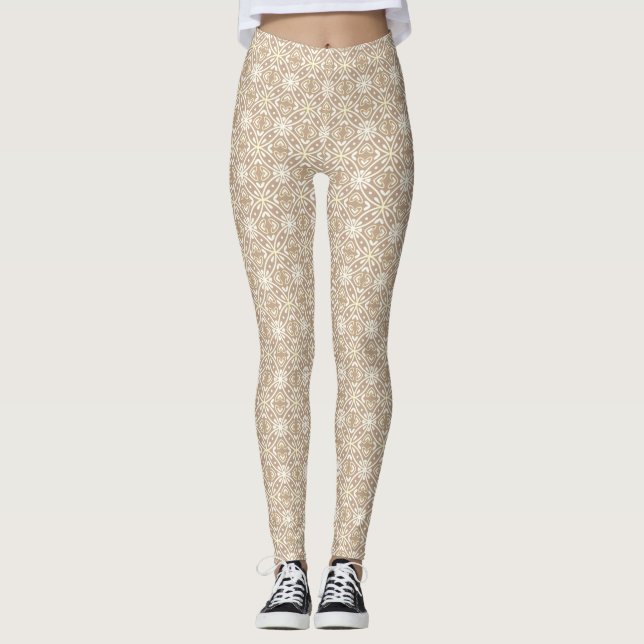Leggings Patrón de Batik Geométrico Moderno Crema (Anverso)