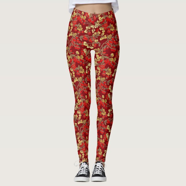 Leggings Patrón de Berry Rojo (Anverso)