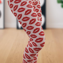 Leggings Patrón de besos de lápiz labial rojo en las pierna