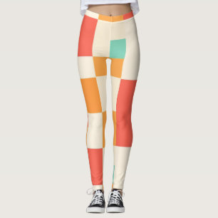 Leggings Patrón de bloque de color geométrico retro