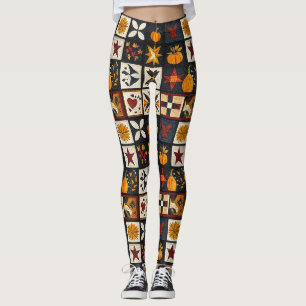 Leggings Patrón de bloque de la pila de otoño Cosecha Rus