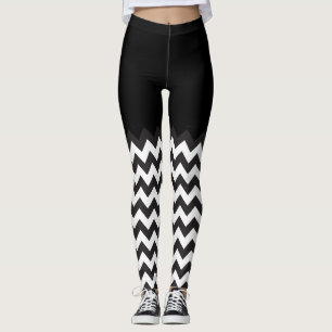Leggings patrón de bloqueo de Chevron en blanco y negro