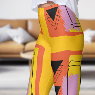 Leggings Patrón de bloques abstractos de Naranja amarillo m