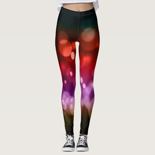 Leggings Patrón de bokeh rojo, morado y marrón (Anverso)