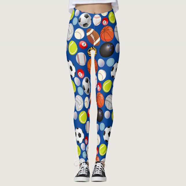 Leggings Patrón de bolas deportivas azul BG (Anverso)